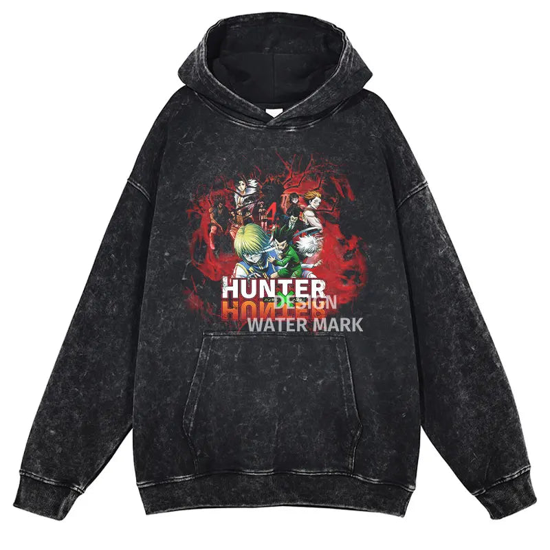Killua Zoldyck Hoodies Vintage Washed Anime Hunter Hooded Sweatshirts Oversized Streetwear Manga Gon Kurapika Hoodie