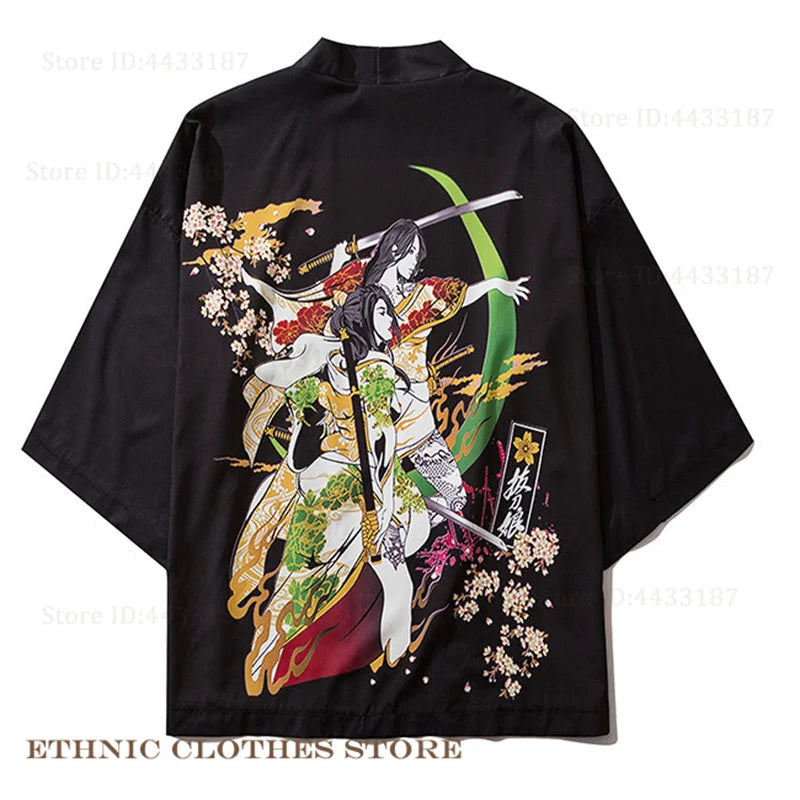 Plus Size 3XL 4XL 5XL Japanese Kimono Cardigan Cosplay Haori Yukata Top Adult Traditional Samurai Costume Loose Men Male Shirt