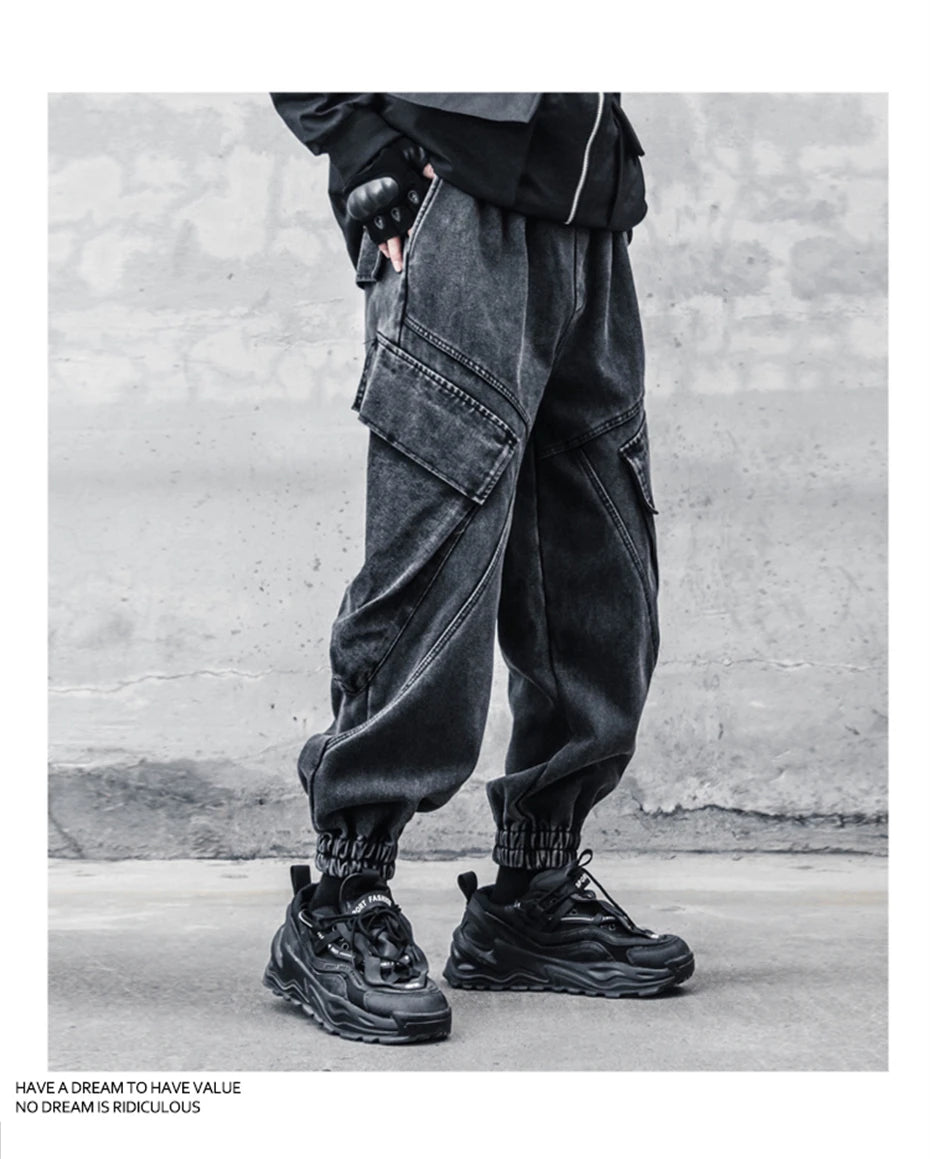 2025 Baggy Jeans Men Punk Hip Hop Black Grey Denim Sweatpants Washed Vintgae Street Casual Cargo Pants Pantalones Hombre
