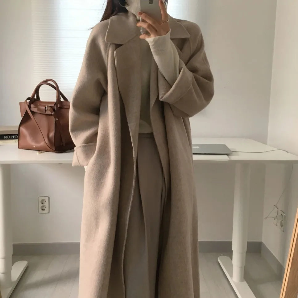 2025 Fall and Winter Women's Tweed Jacket Korean Fashion Commuter Luxury Solid Colour Thickened Oversized Loose Long Coats Women