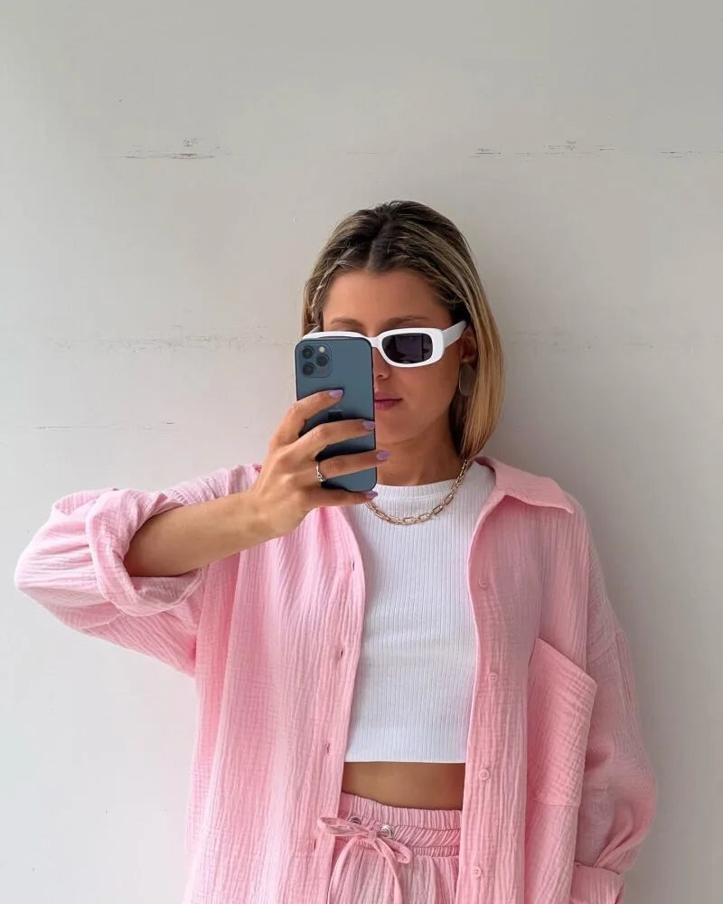 Women's Summer Shorts Set White Long Shirt High Waisted Pants Sets Casual Outfit Streetwear Suits For Women Female Clothing 2025