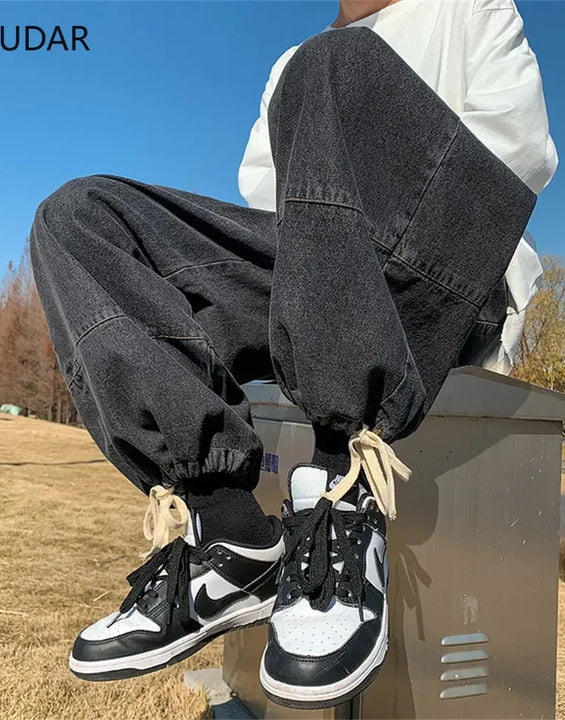 Baggy Jeans Trousers Male Denim Pants Black Wide Leg Pants Men's Jeans Oversize Cargo Korean Streetwear Hip Hop Harajuku
