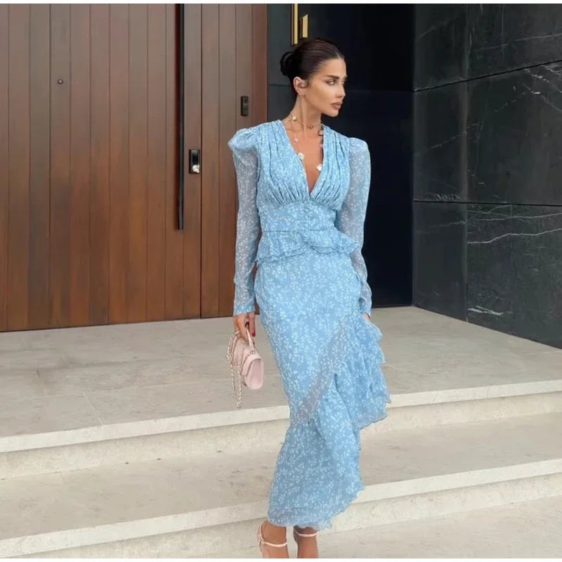 Flutter Sleeve Floral Maxi Dress
