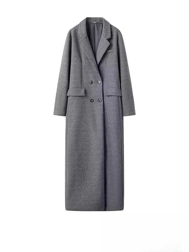 KONDALA Vintage Casual Chic Solid Women Overcoat Double Breasted Oversized Long Jackets Fashion 2025 Autumn Winter Thick Coats