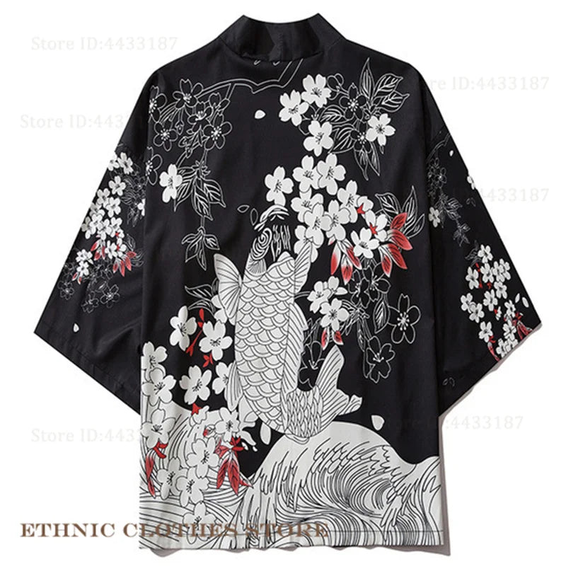 Plus Size 3XL 4XL 5XL Japanese Kimono Cardigan Cosplay Haori Yukata Top Adult Traditional Samurai Costume Loose Men Male Shirt