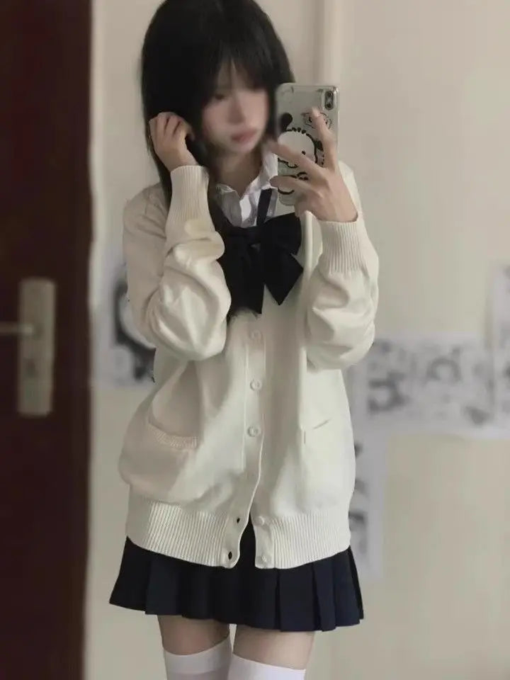 Original Deep ey JK orm Open Cardigan Knitted Long Sve Soft Girl School Sle Outerwear Faion Set for Women