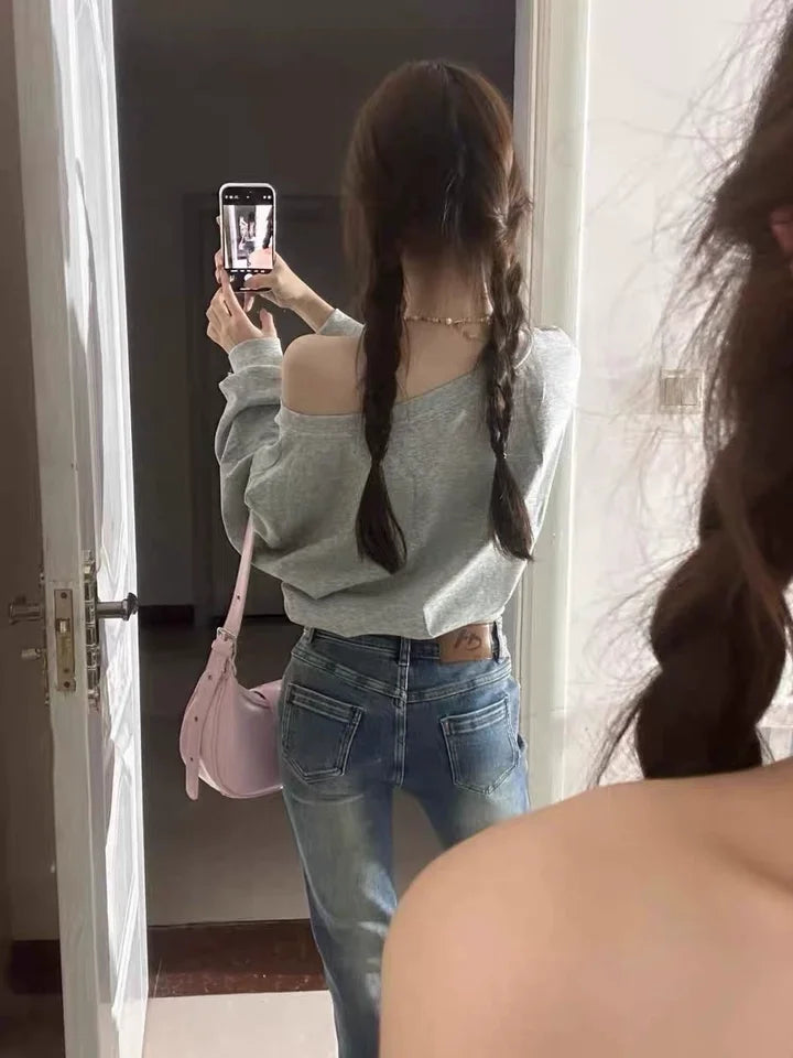 Cropped Off-Shoulder Streetwear Hoodie