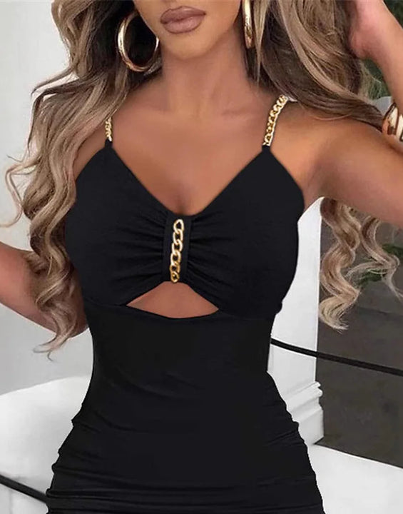 Slip Dress Women Sexy Sundress Split Chain Hollow Out V Neck Sleeveless Maxi Gown Bodycon Vestidos Party Sheath Dresses 2025