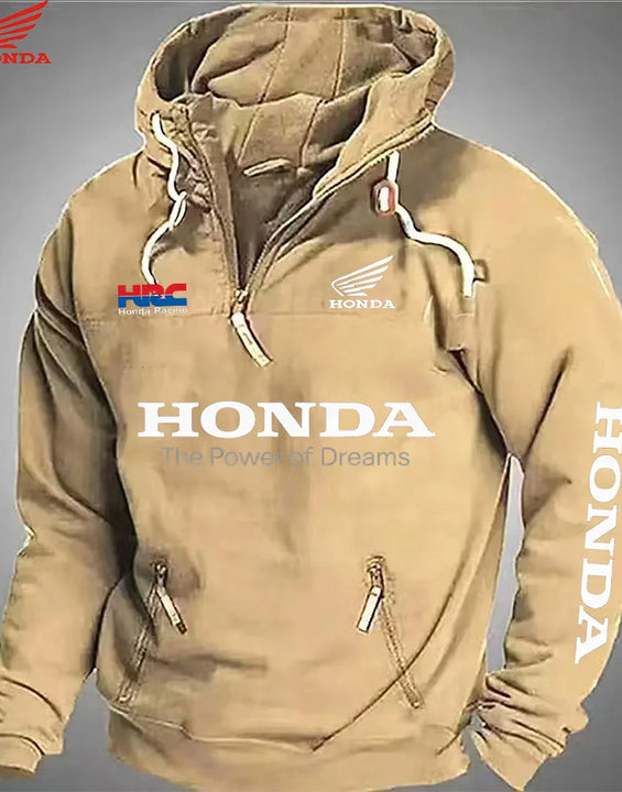 Men's Honda Motorcycle Hoodie with European Sporty Style Zipper Sleeve Pocket Loose Casual Sweater with Shoulders Hoodie