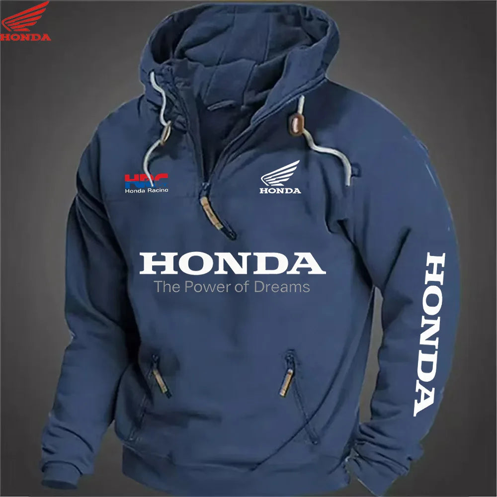 Men's Honda Motorcycle Hoodie with European Sporty Style Zipper Sleeve Pocket Loose Casual Sweater with Shoulders Hoodie