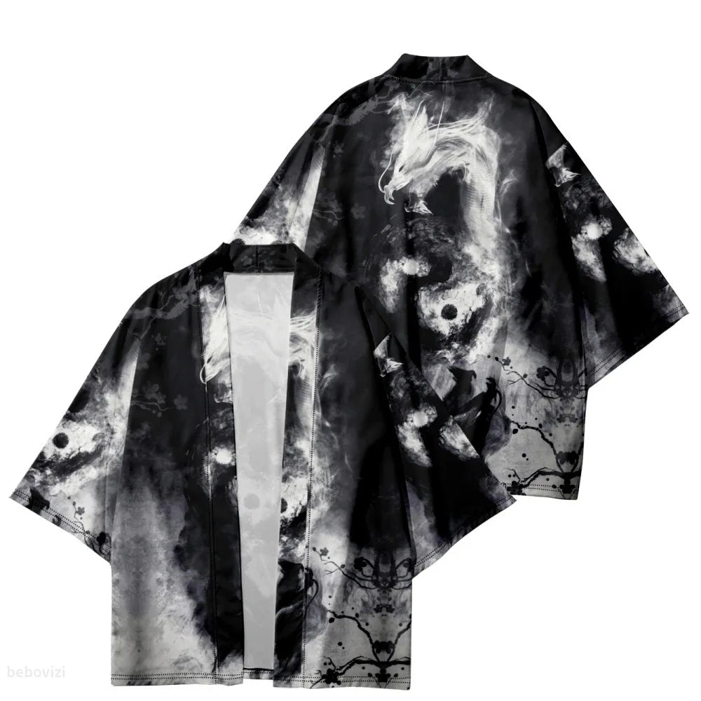 Oversize 3XL 4XL 5XL Japanese Kimono Cardigan Traditional Men's Samurai Cosplay Costume Chinese Style Print Dragon Yukata Haori