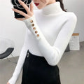 2026 Knitted Turtleneck Women Sweater Button Long Sleeve Pullovers Autumn Winter Basic Femme Sweaters Slim Solid Pull Tops