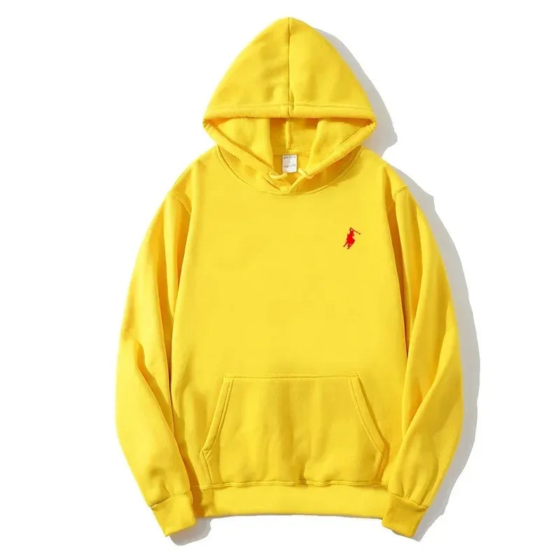 2026 polo print hooded sweatshirt for autumn and winter, suitable both men women, loose white couple's casual