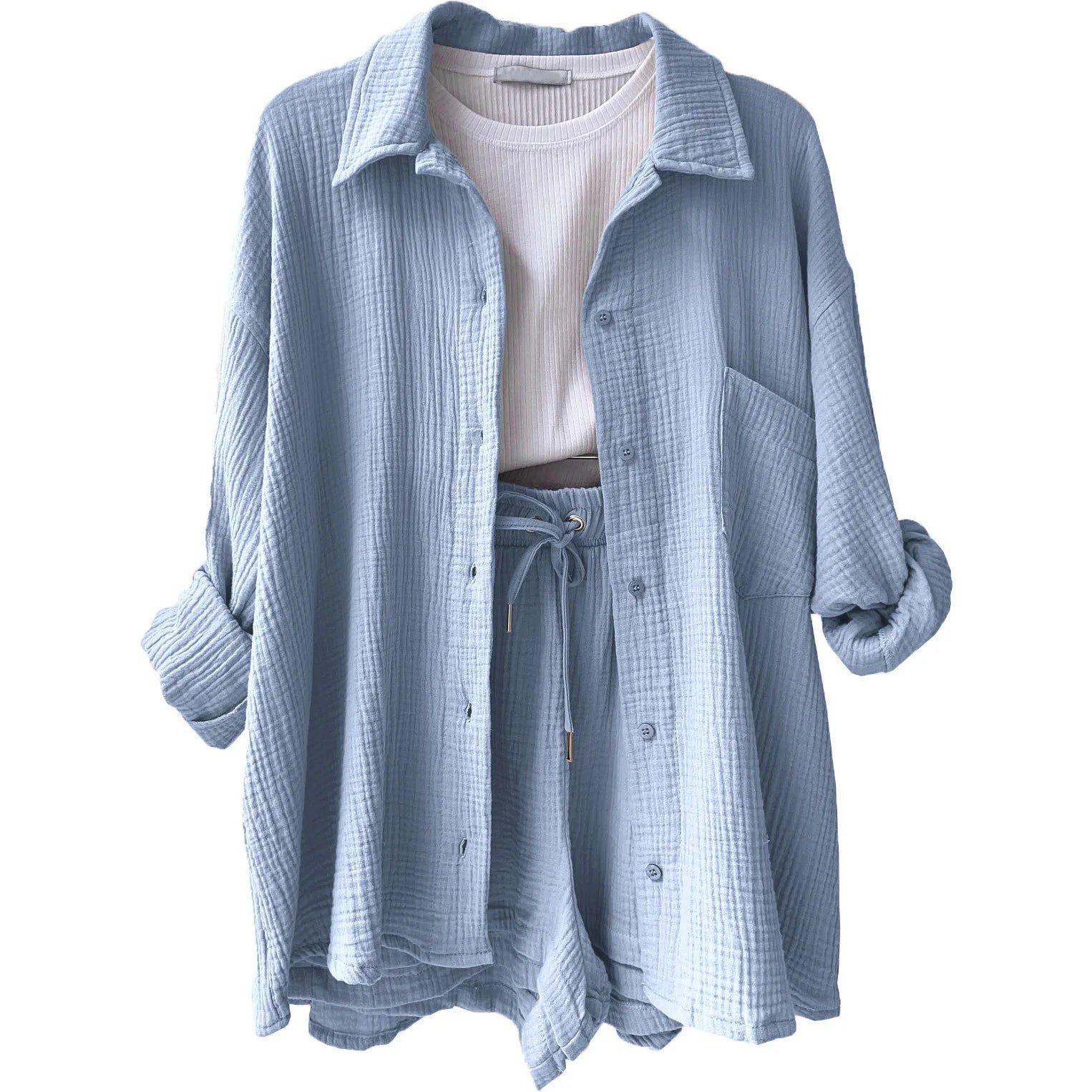 Women's Summer Shorts Set White Long Shirt High Waisted Pants Sets Casual Outfit Streetwear Suits For Women Female Clothing 2025