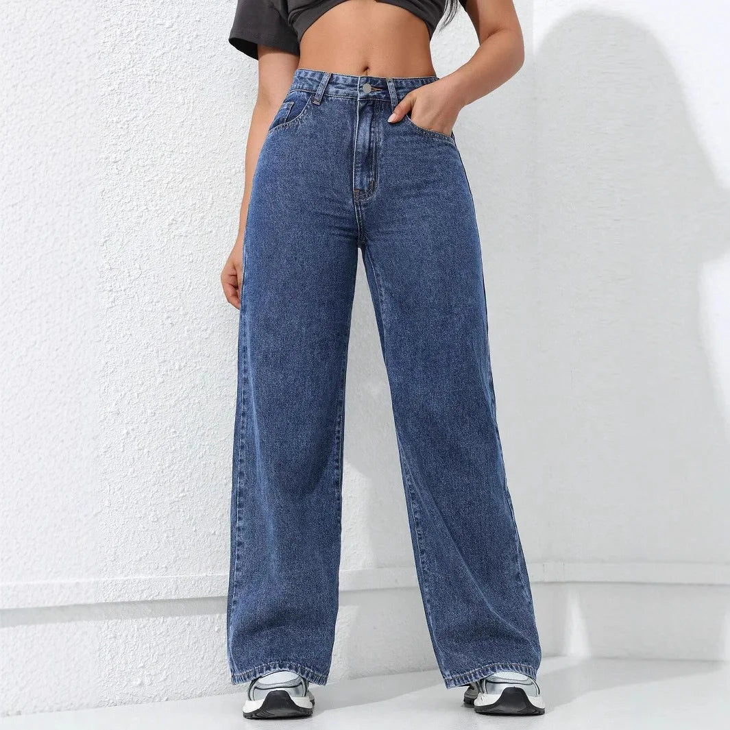American Wide-leg Jeans for Women 2026 Spring New Style Washed Loose Slimming Straight-leg Floor-length Denim Trousers
