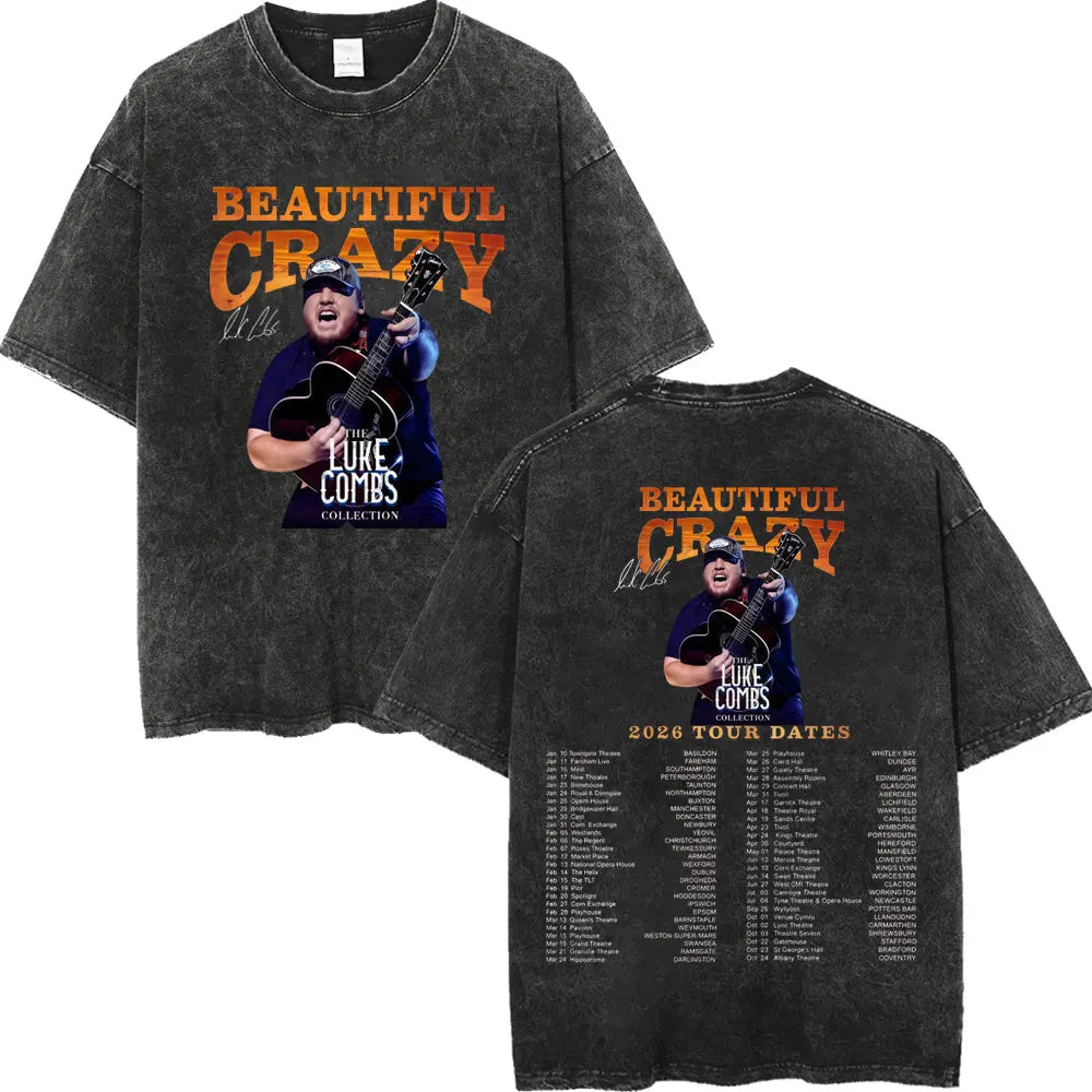 Vintage Washed Luke Combs Tour 2026 Merch T-shirts Men Women Fashion Y2k Oversized T-shirt Summer Casual Short Sleeve T Shirt