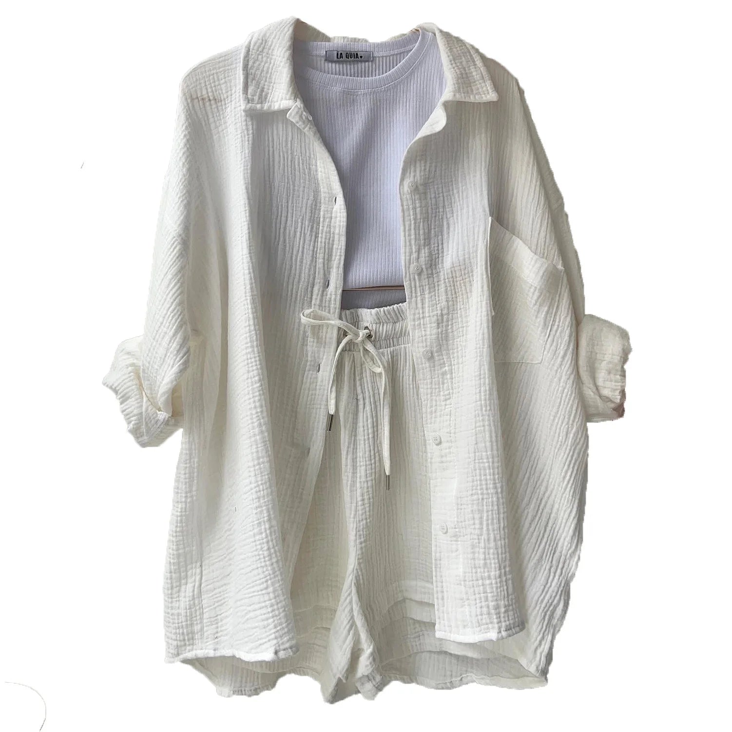 Women's Summer Shorts Set White Long Shirt High Waisted Pants Sets Casual Outfit Streetwear Suits For Women Female Clothing 2025