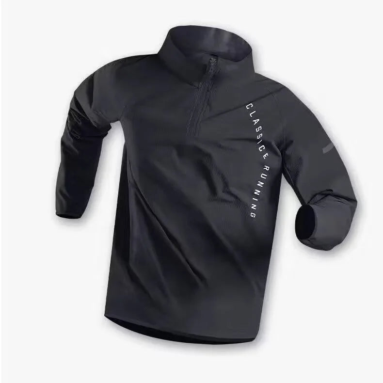 Quick Dry Long Sleeve Men's T-shirt Outdoor Casual Sports  Shirt Fitness Wear Half Zip up Breathable Polyester Fiber