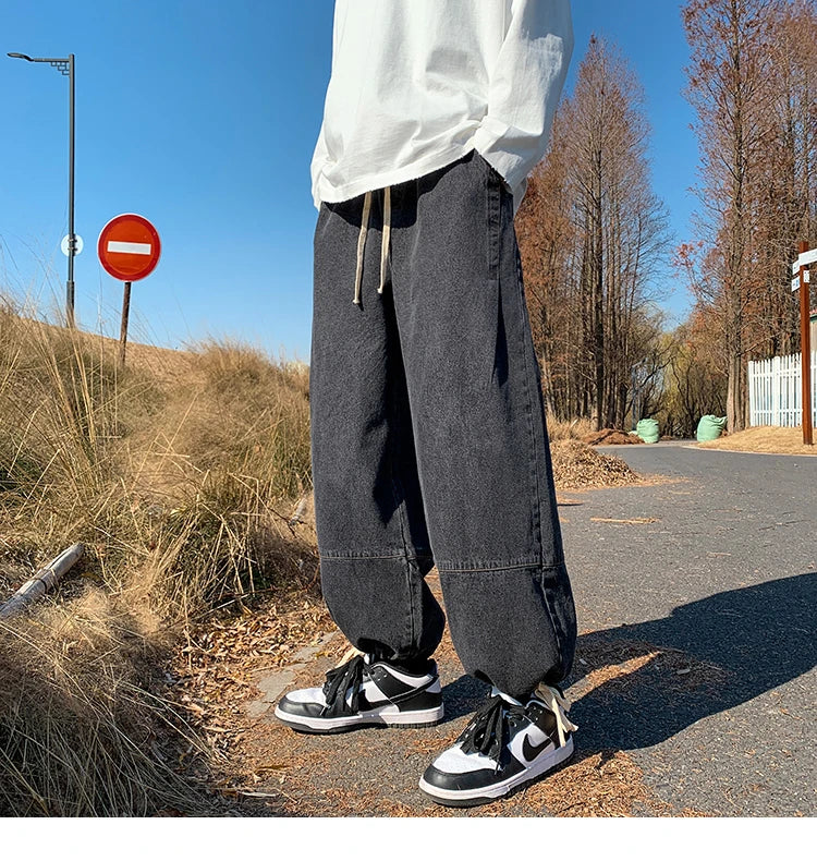 Baggy Jeans Trousers Male Denim Pants Black Wide Leg Pants Men's Jeans Oversize Cargo Korean Streetwear Hip Hop Harajuku