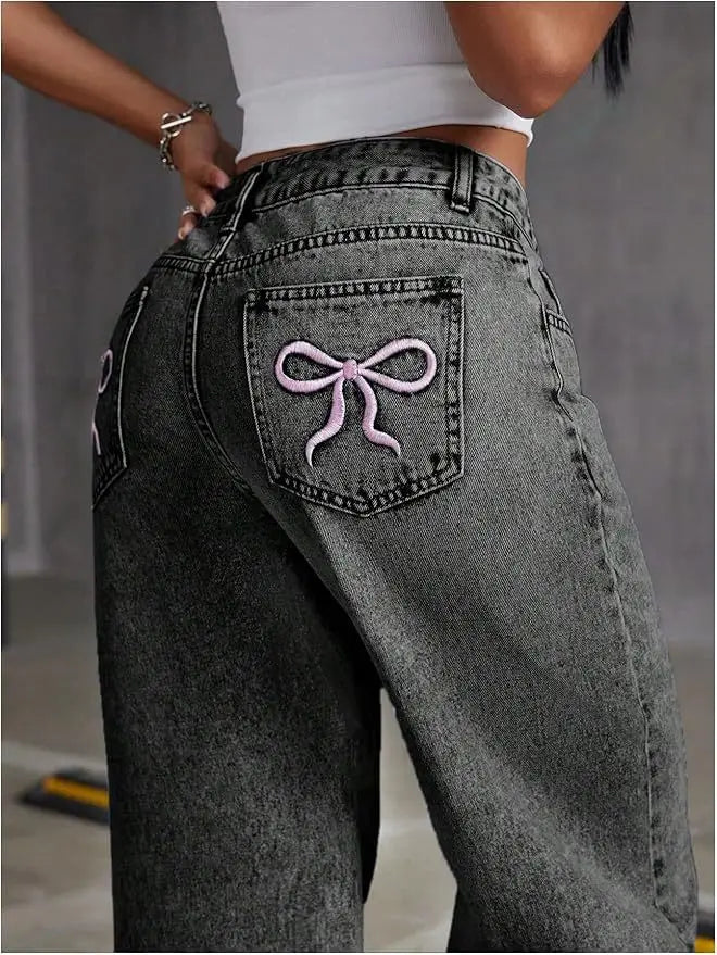 UNITIM Lady Versatile Washed Denim Trousers Women Straight Leg Slim Fit Jeans Pants Women Pockets Vintage Floor Length Trousers