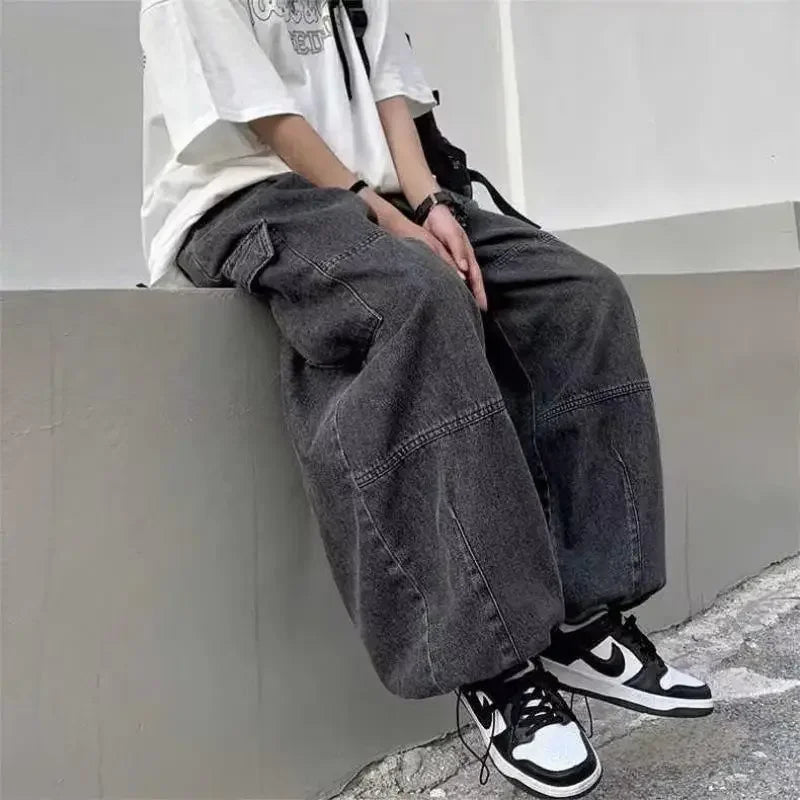 Baggy Jeans Women Oversized Vintage Denim Pants Men Retro Harajuku Wide Leg Jeans Casual Loose Elastic Waist Streetwear Trousers