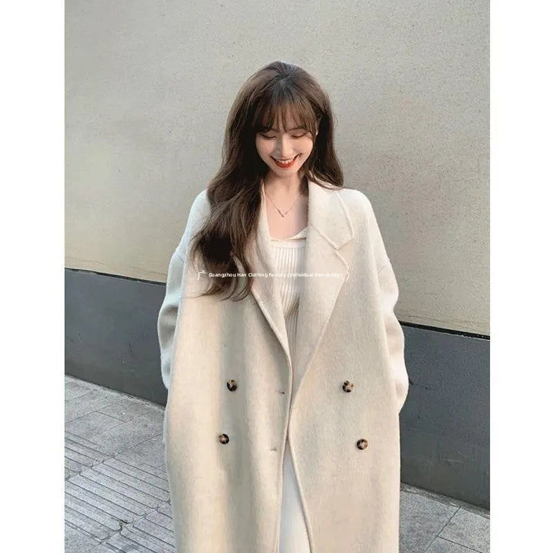 Women's Woolen Coat Hot Sale Of The Season Autumn Winter New Style Versatile Korean Style Medium Length Long Sleeve Elegant C...