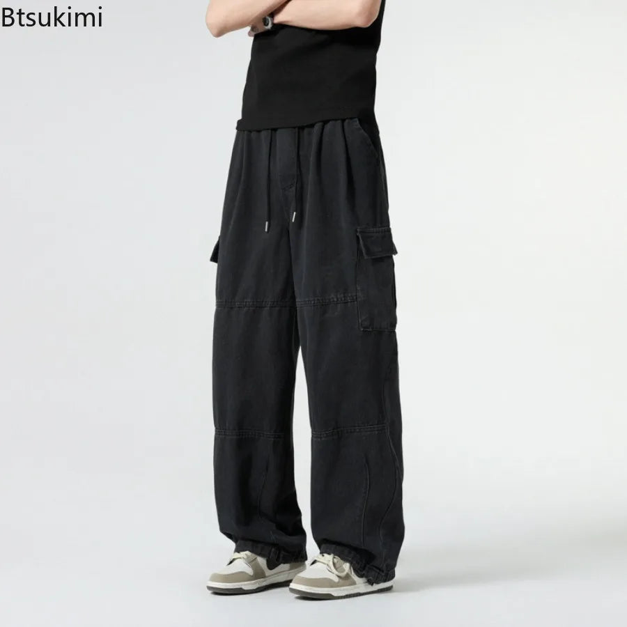Baggy Jeans Spring Autumn New Men's Cargo Pants Casual Wide Leg Jogging Trousers Vintage Loose Work Jeans Man Hip Hop Streetwear