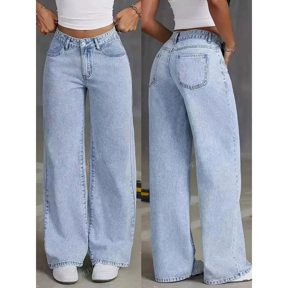 Size:S-5XL Women's Wide-Leg Jeans High-Waist Plus-Size Jeans Summer Autumn Girl Wide Leg Pants Straight-Leg Loose Casual Pants