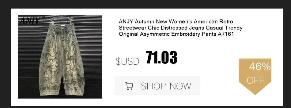 ANJY Spring Autumn New Women Washed Vintage Ripped Design High Street Jeans Trendy Fashion Straight Versatile Denim Pants A23084