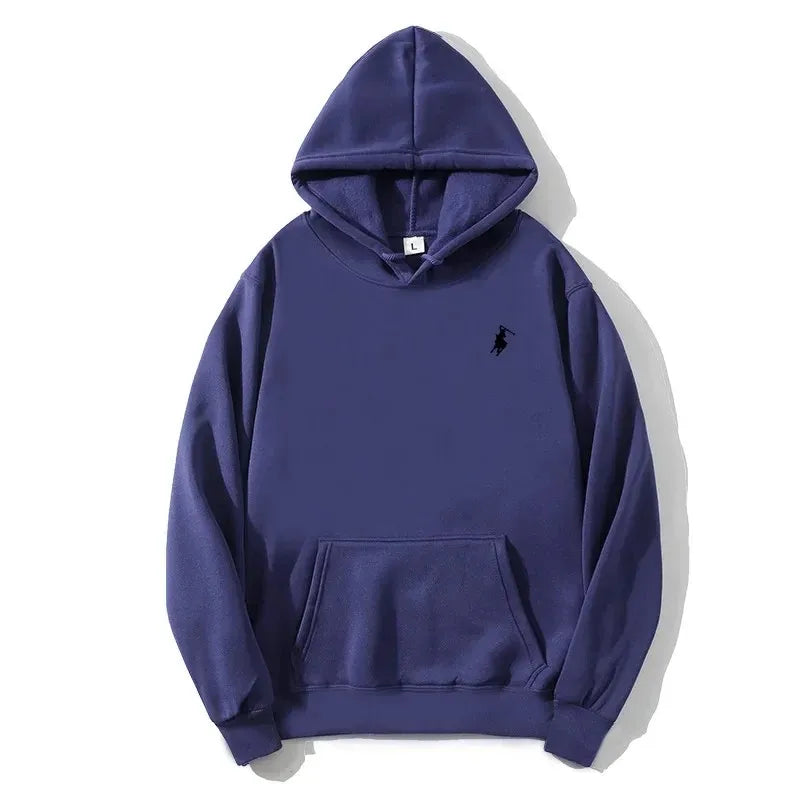 2026 polo print hooded sweatshirt for autumn and winter, suitable both men women, loose white couple's casual