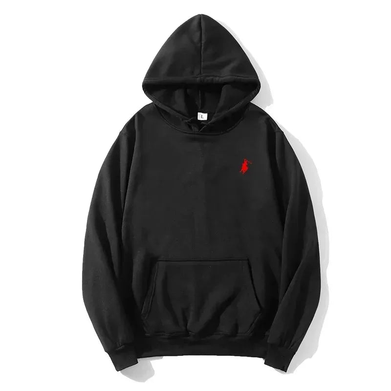 2026 polo print hooded sweatshirt for autumn and winter, suitable both men women, loose white couple's casual
