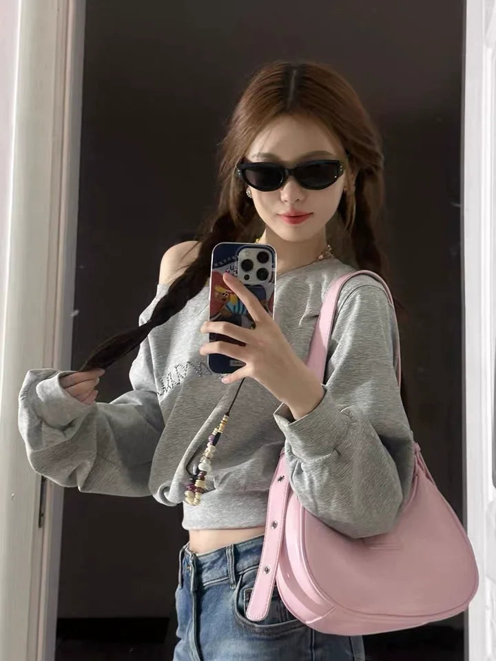 Cropped Off-Shoulder Streetwear Hoodie