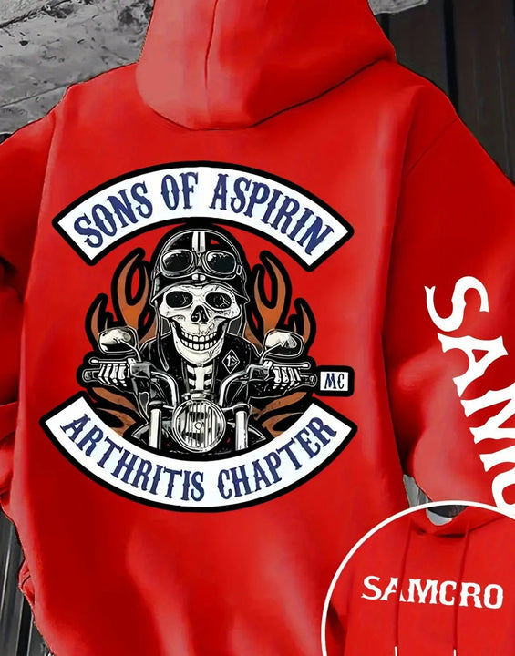 Men's Gothic Patterned Hooded Sweatshirt with Skull and Motorcycle Pattern on The Back Pullover Hoodie for Autumn and Winter