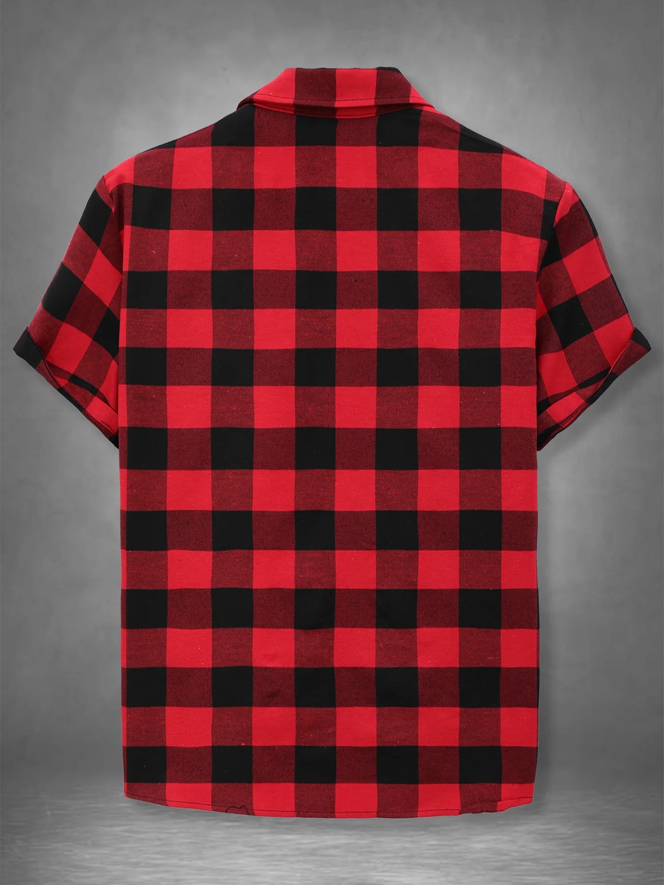Men's Red Black Plaid Short Sleeve Shirt Summer Loose Casual Vintage Top