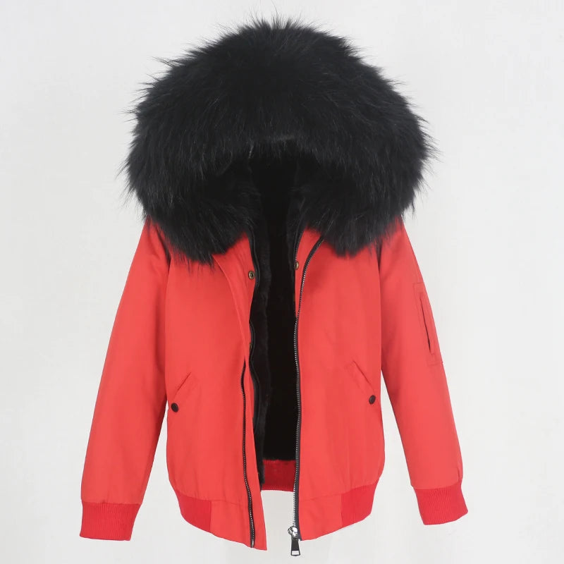 2023 New Bomber Waterproof Parka Winter Jacket Women Natural Real Raccoon Fur Hood Coat Detachable Thick Warm Outerwear