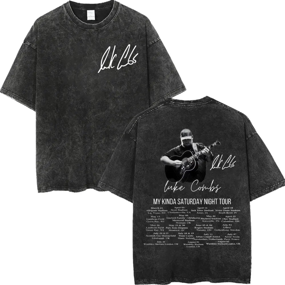 Vintage Washed Luke Combs Tour 2026 Merch T-shirts Men Women Fashion Y2k Oversized T-shirt Summer Casual Short Sleeve T Shirt
