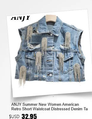 ANJY Spring Autumn New Women Washed Vintage Ripped Design High Street Jeans Trendy Fashion Straight Versatile Denim Pants A23084