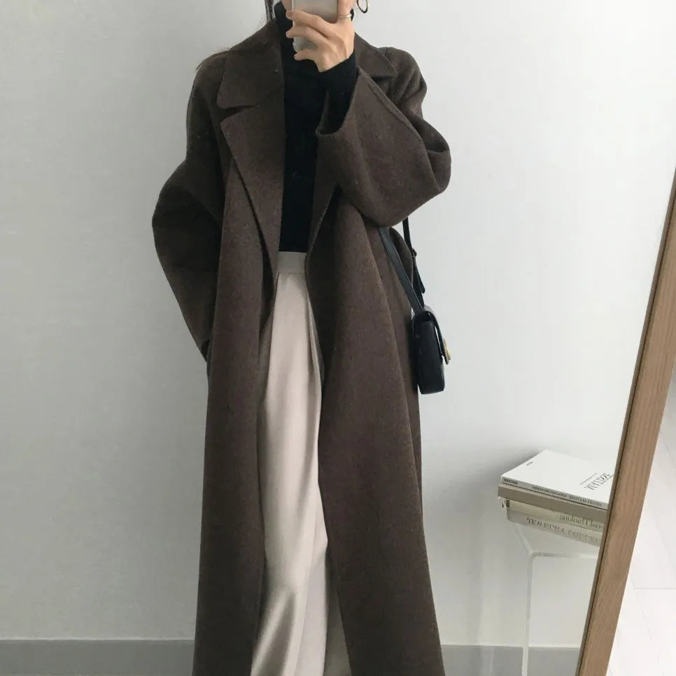 2025 Fall and Winter Women's Tweed Jacket Korean Fashion Commuter Luxury Solid Colour Thickened Oversized Loose Long Coats Women