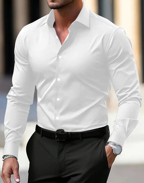 Men's Wrinkle-Free Dress Shirt Long Sleeve Slim Fit Business Casual Shirt Breathable Formal Work Shirt for Wedding Party