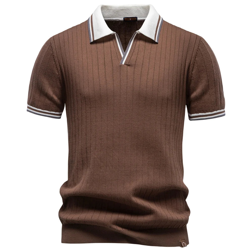 AIOPESON Men's Polo Shirt 100% Cotton Soft Skin Friendly Solid Color Collar Elegant Casual Old Money Style Men Clothing