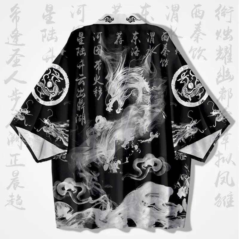 Oversize 3XL 4XL 5XL Japanese Kimono Cardigan Traditional Men's Samurai Cosplay Costume Chinese Style Print Dragon Yukata Haori