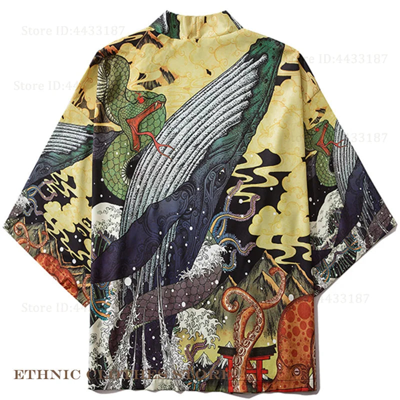Plus Size 3XL 4XL 5XL Japanese Kimono Cardigan Cosplay Haori Yukata Top Adult Traditional Samurai Costume Loose Men Male Shirt