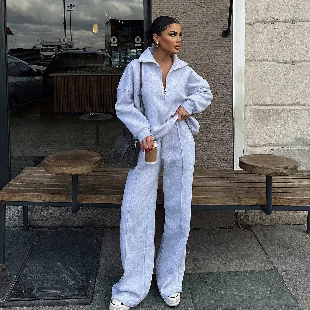Fashion Autumn Winter Pants Sets Women Fashion Solid Color Pullover Sweatshirt Trousers Two Piece Set Female Casual Streetwear