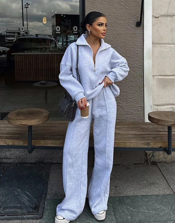 Fashion Autumn Winter Pants Sets Women Fashion Solid Color Pullover Sweatshirt Trousers Two Piece Set Female Casual Streetwear