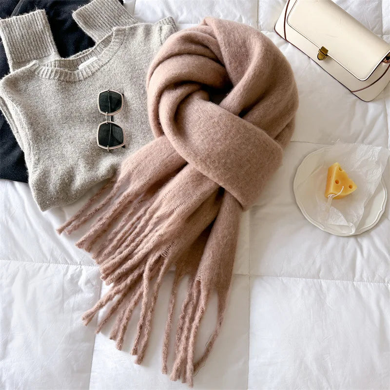 Winter Scarf for Women Cashmere Warm Solid Pashmina Blanket Wraps Female Thick Soft Bufanda Big Tassel Shawl Long Poncho Echarpe