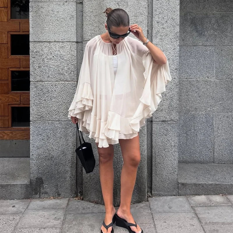 Chic Embroidery Tassel Shawl Women Casual Solid Stand Neck Sleeveless Irregular Short Top 2026 Female Vacation Daily Clothes New