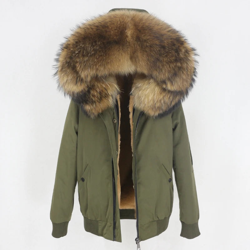 2023 New Bomber Waterproof Parka Winter Jacket Women Natural Real Raccoon Fur Hood Coat Detachable Thick Warm Outerwear