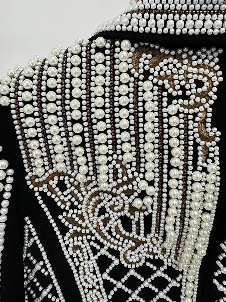 HIGH STREET Newest 2026 Stylish Designer Fashion Women's Luxurious Diamonds Pearls Embroidered Beaded Cropped Velvet Jacket