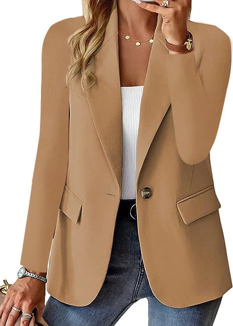 Women OL Blazer Spring Autumn Female One Button Long Sleeve Solid Slim Workwear Business Blazer Coats OUFY-3008