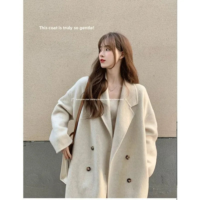 Women's Woolen Coat Hot Sale Of The Season Autumn Winter New Style Versatile Korean Style Medium Length Long Sleeve Elegant C...